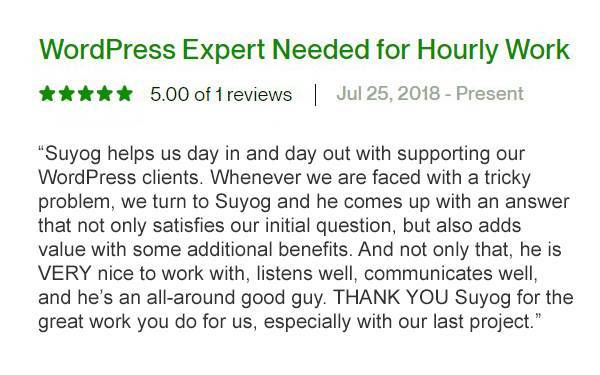 The 5-Star Review for WordPress project: A Testament to Suyog's Expertise