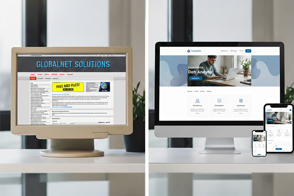 Graphic showing Old website design and new website design